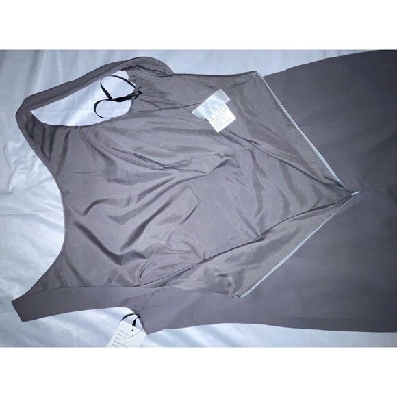 Dessy Collection Size 14 NEW Charcoal Gray Low-Back Bateau-Neck Full Maxi Gown - Picture 5 of 7